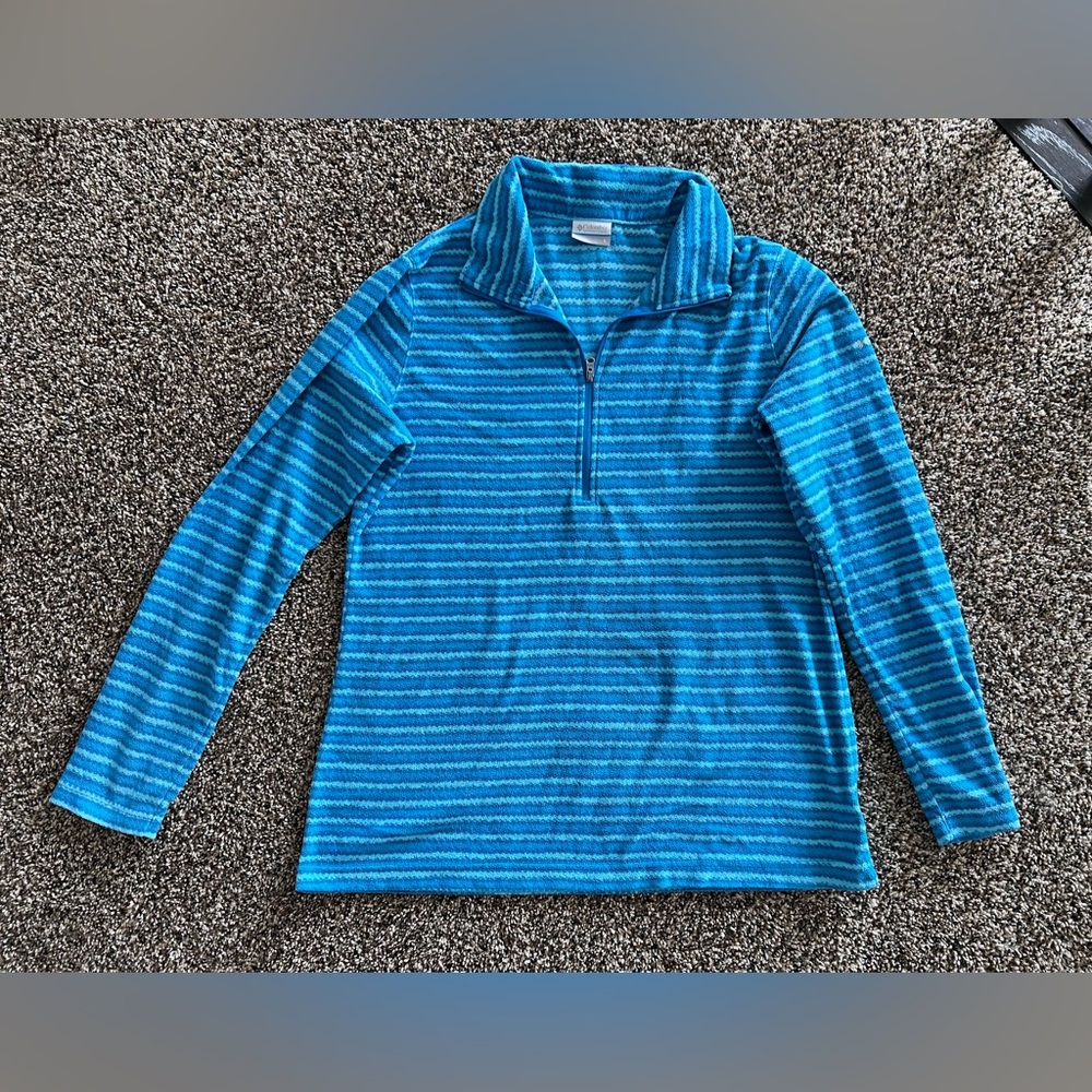 Columbia Half Zip Fleece Pullover Blue Striped Size Large Long Sleeve Soft